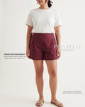 Pria Pelle Easy Shorts | Back garter - Cotton Twill Wine Red - Non Stretch