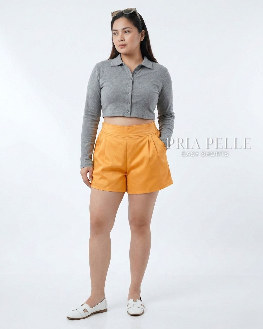 Pria Pelle Easy Shorts | Back garter - Cotton Blend Yellow Orange | Non Stretch