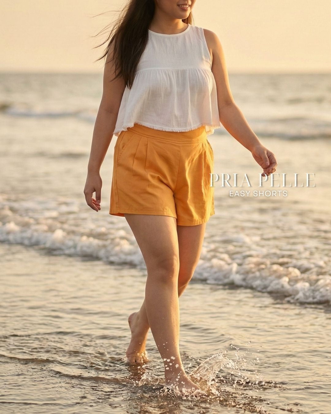 Pria Pelle Easy Shorts | Back garter - Cotton Blend Yellow Orange | Non Stretch