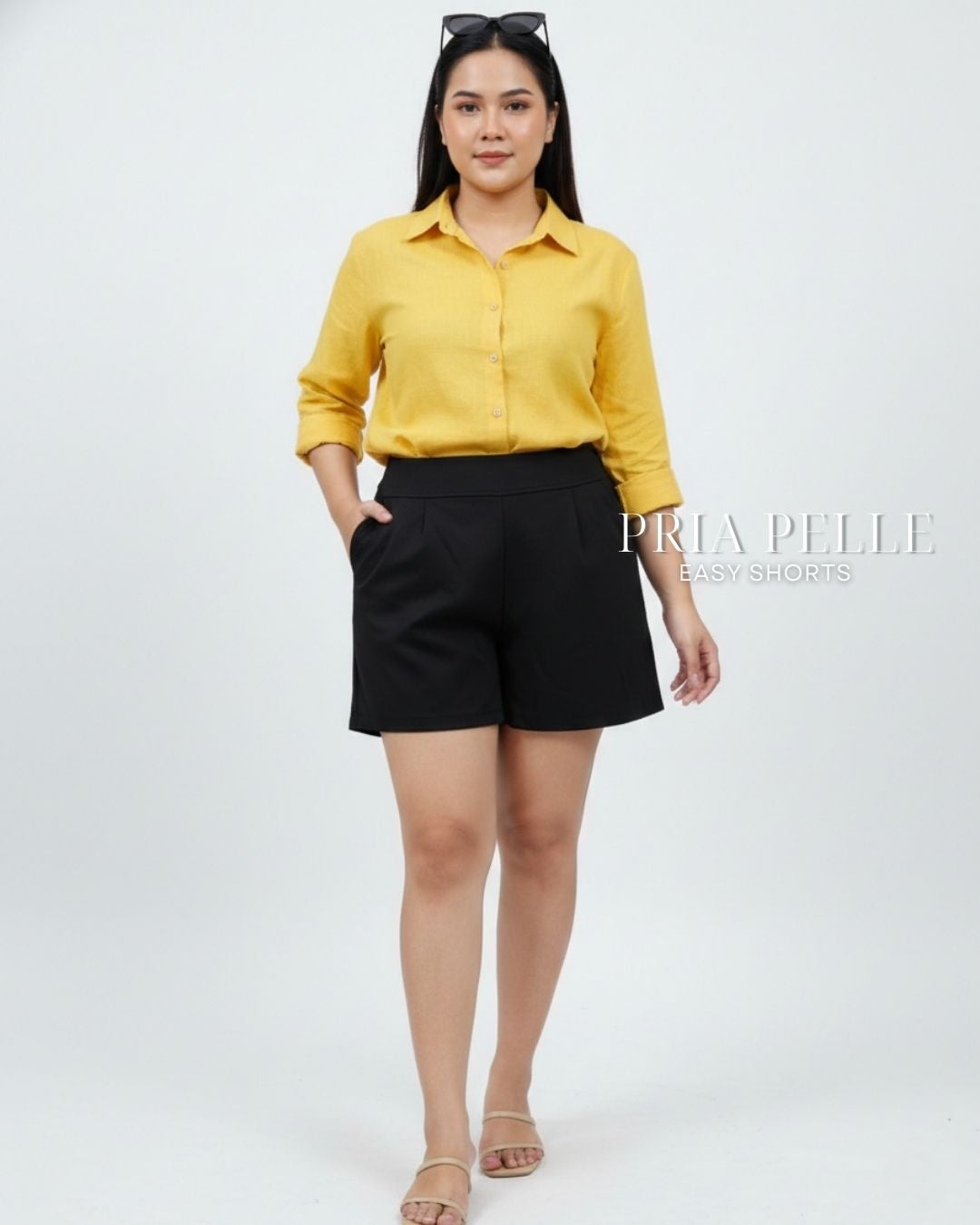 Pria Pelle Easy Shorts | Back garter - Cotton Twill Black | Non Stretch