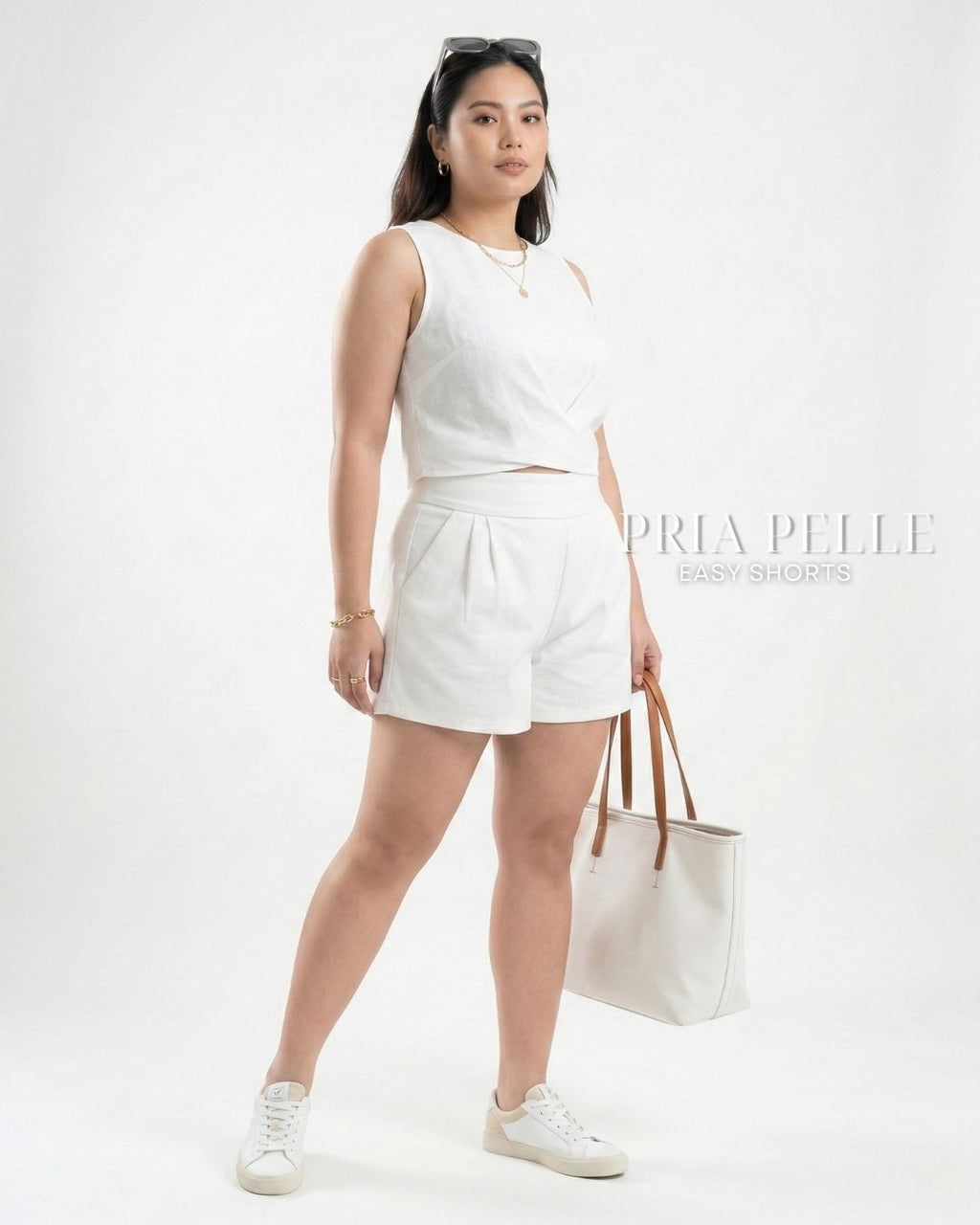 Pria Pelle Easy Shorts | Back garter - Cotton Twill White | Non Stretch