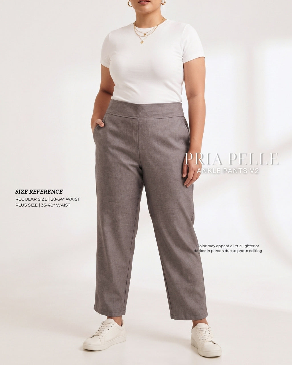 Pria Pelle Ankle Pants Version 2 | Back Garter - Denim Blend Earthy Taupe - Non stretch