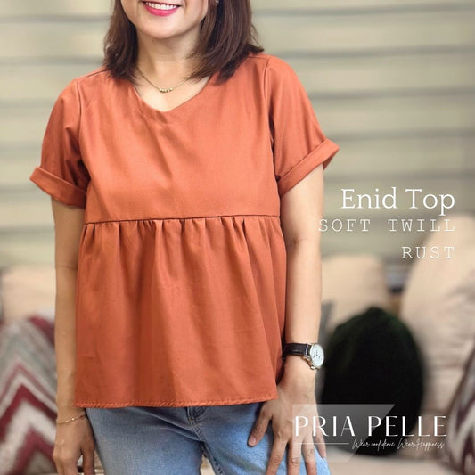 Pria Pelle Enid Elegant Top - Premium Soft Twill Rust (Non Stretch)