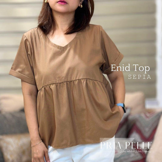 Pria Pelle Enid Elegant Top - Premium Soft Twill Women's Blouse in Sepia (Non Stretch)