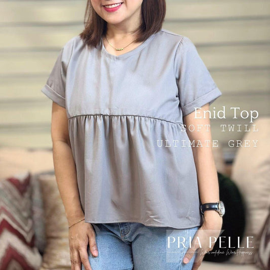 Pria Pelle Enid Elegant Top - Premium Soft Twill Women's Blouse in Ultimate Grey (Non Stretch)