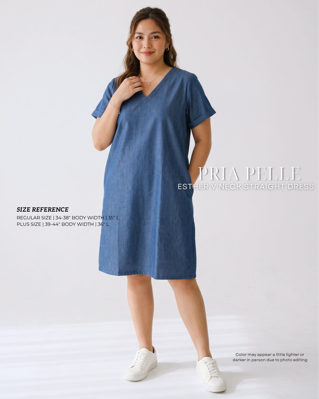 Pria Pelle Esther V-Neck Straight Dress | Chambray Denim - Non Stretch
