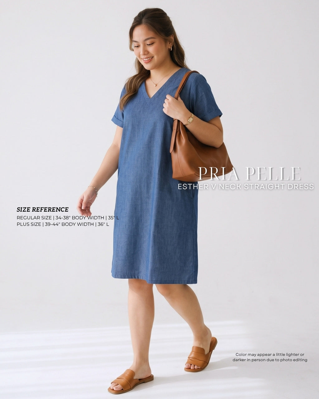 Pria Pelle Esther V-Neck Straight Dress | Chambray Denim - Non Stretch