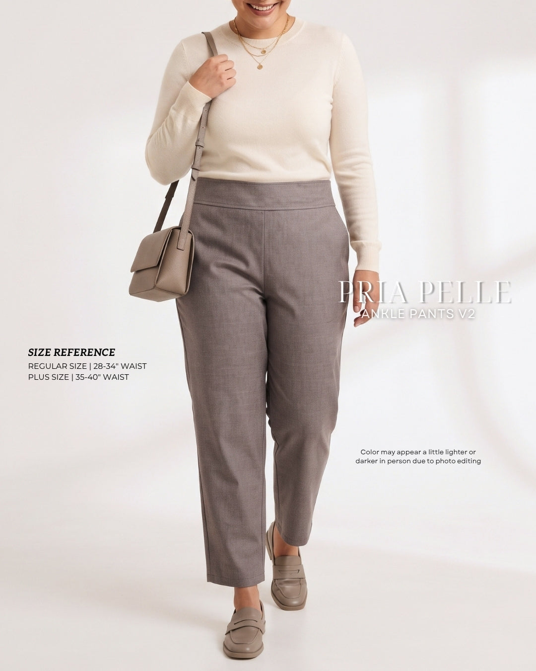 Pria Pelle Ankle Pants Version 2 | Back Garter - Denim Blend Earthy Taupe - Non stretch