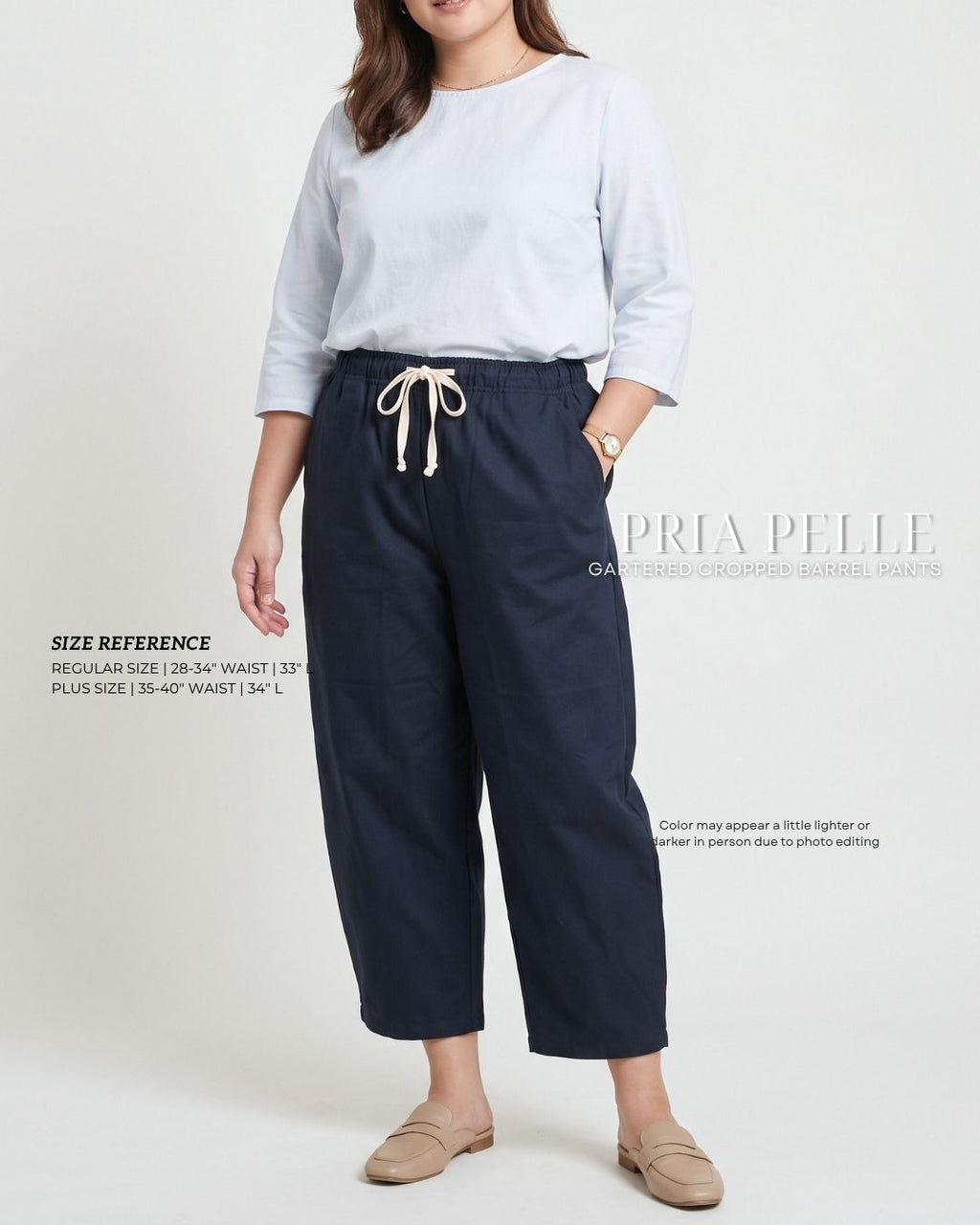 Pria Pelle FULLY GARTERED Cropped Barrel Pants with Drawstring - Cotton Twill BLUE BLACK | Non Stretch