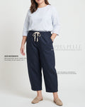 Pria Pelle FULLY GARTERED Cropped Barrel Pants with Drawstring - Cotton Twill BLUE BLACK | Non Stretch