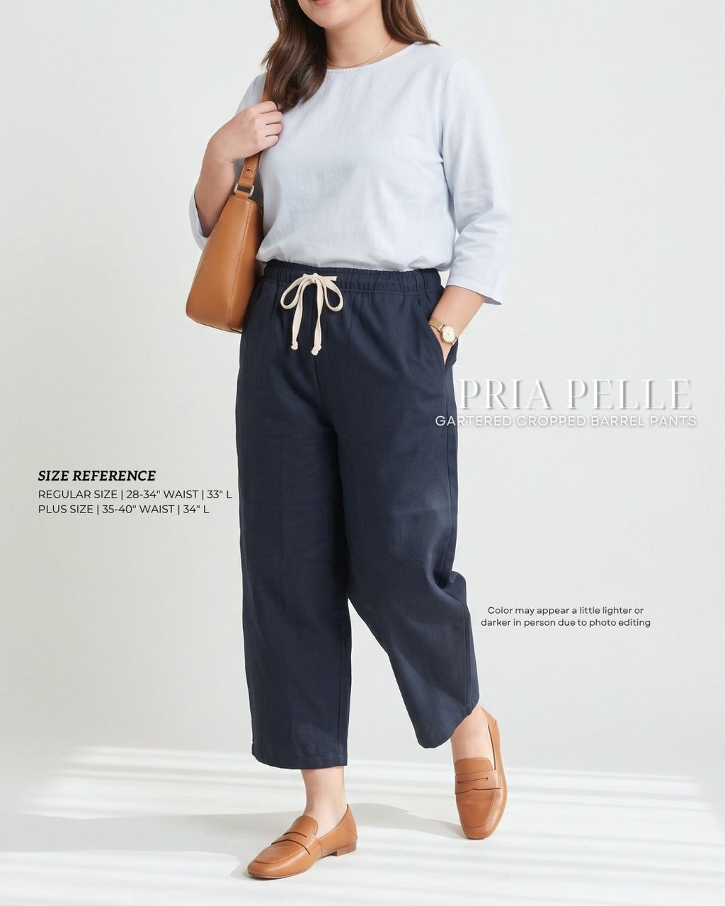 Pria Pelle FULLY GARTERED Cropped Barrel Pants with Drawstring - Cotton Twill BLUE BLACK | Non Stretch