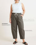 Pria Pelle FULLY GARTERED Cropped Barrel Pants with Drawstring - Cotton Blend DARK GRAY OLIVE with Stretch Allowance
