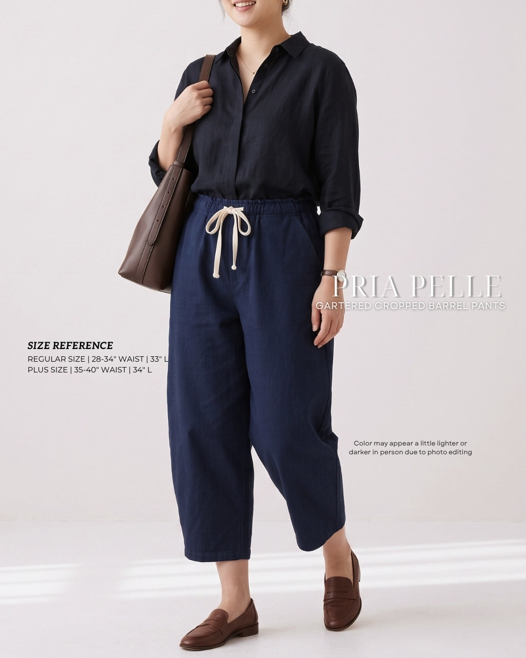 Pria Pelle FULLY GARTERED Cropped Barrel Pants with Drawstring - STRETCH DENIM MIDNIGHT BLUE (SPECIAL PRICE)
