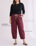 Pria Pelle FULLY GARTERED Cropped Barrel Pants with Drawstring - Cotton Twill WINE RED | Non Stretch