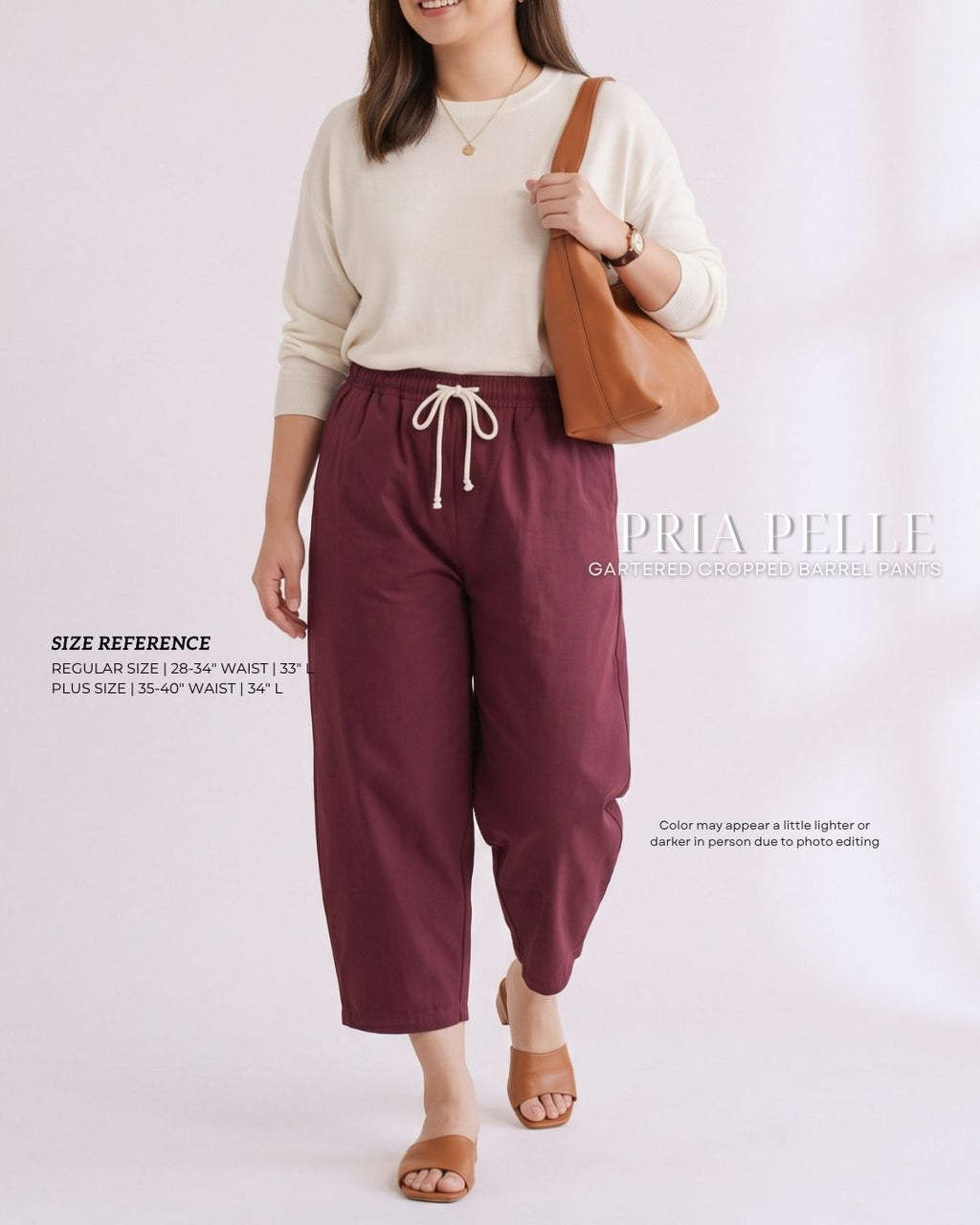 Pria Pelle FULLY GARTERED Cropped Barrel Pants with Drawstring - Cotton Twill WINE RED | Non Stretch