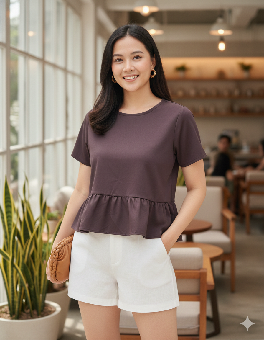 Pria Pelle Aiko Top - Cotton Blend Dark Plum | Non Stretch