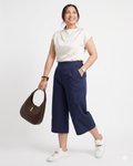 Pria Pelle Capri Culottes Pants | Back garter - Cotton Twill Midnight Blue | Non Stretch