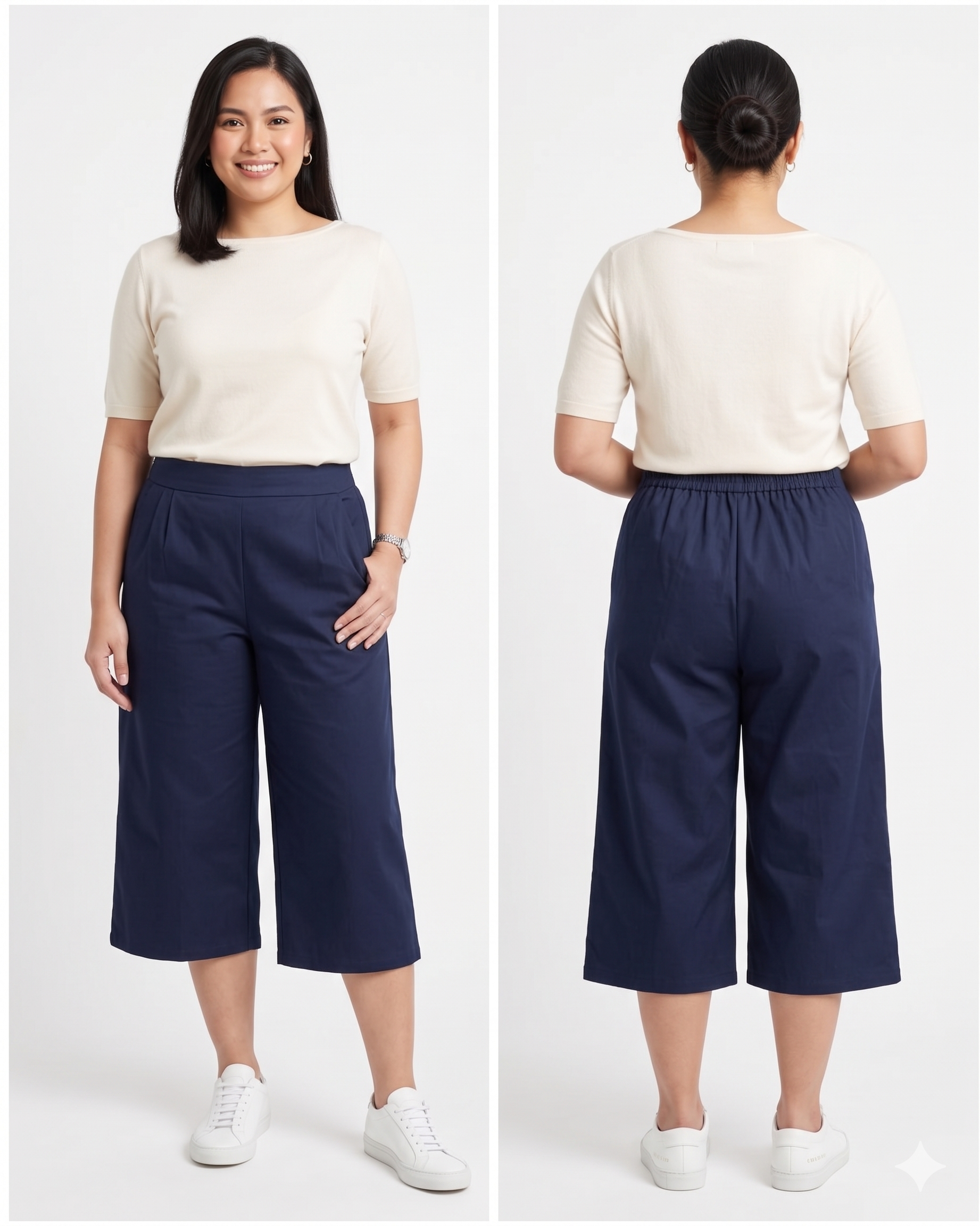 Pria Pelle Capri Culottes Pants | Back garter - Cotton Twill Midnight Blue | Non Stretch
