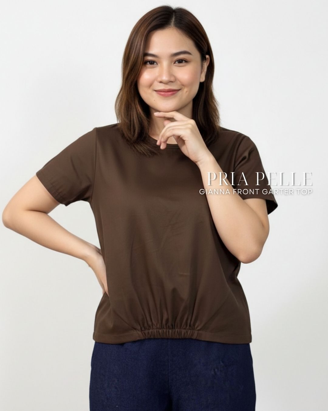 Pria Pelle Gianna Front Garter Top - Cotton Blend Brown | Non Stretch