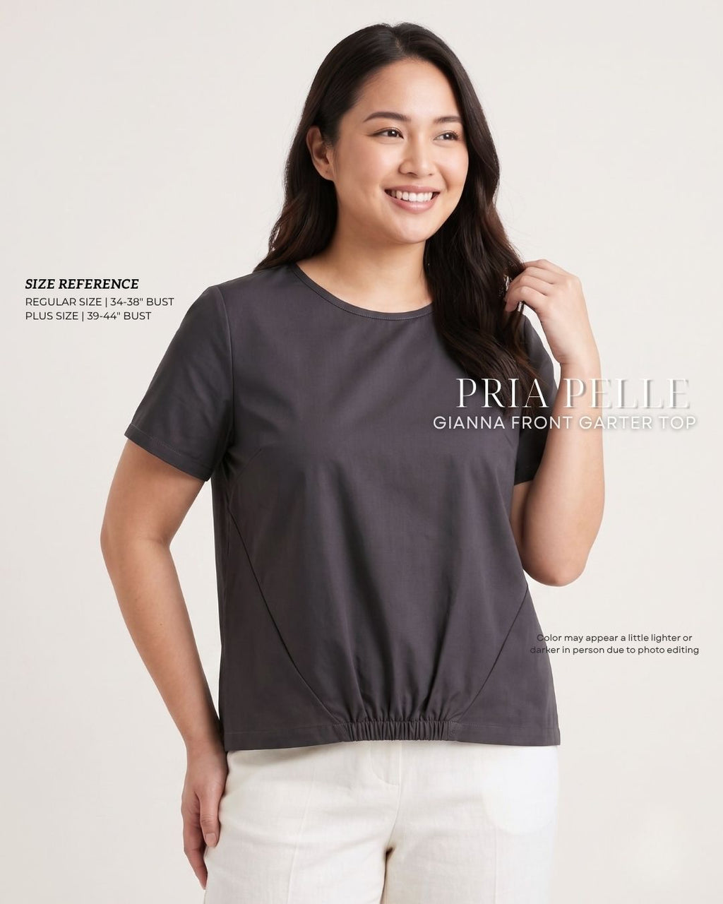 Pria Pelle Gianna Front Garter Top - Cotton Blend Charcoal | Non Stretch