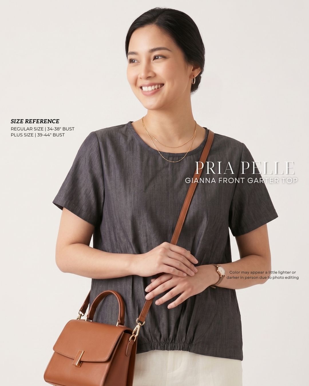 Pria Pelle Gianna Front Garter Top - Denim Charcoal | Non Stretch