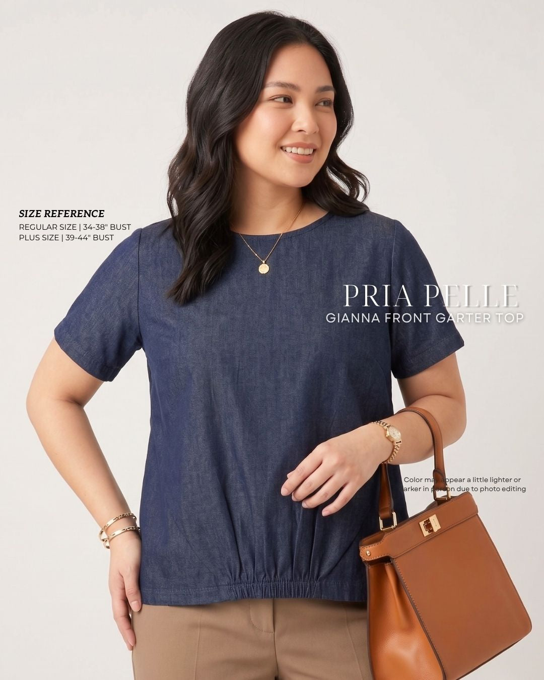 Pria Pelle Gianna Front Garter Top - Denim Dark Blue | Non Stretch