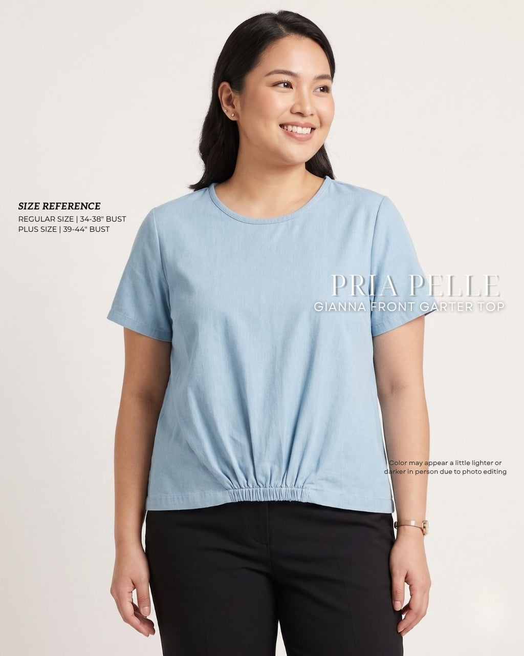 Pria Pelle Gianna Front Garter Top - Denim Blend Light Blue with Stretch