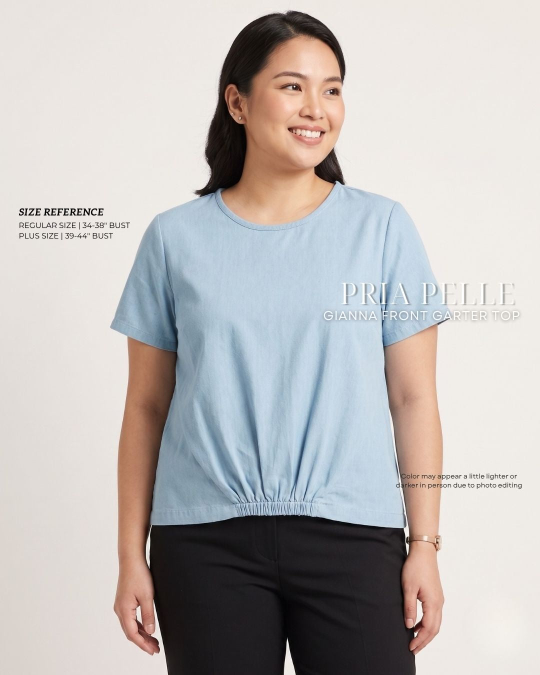 Pria Pelle Gianna Front Garter Top - Denim Blend Light Blue with Stretch
