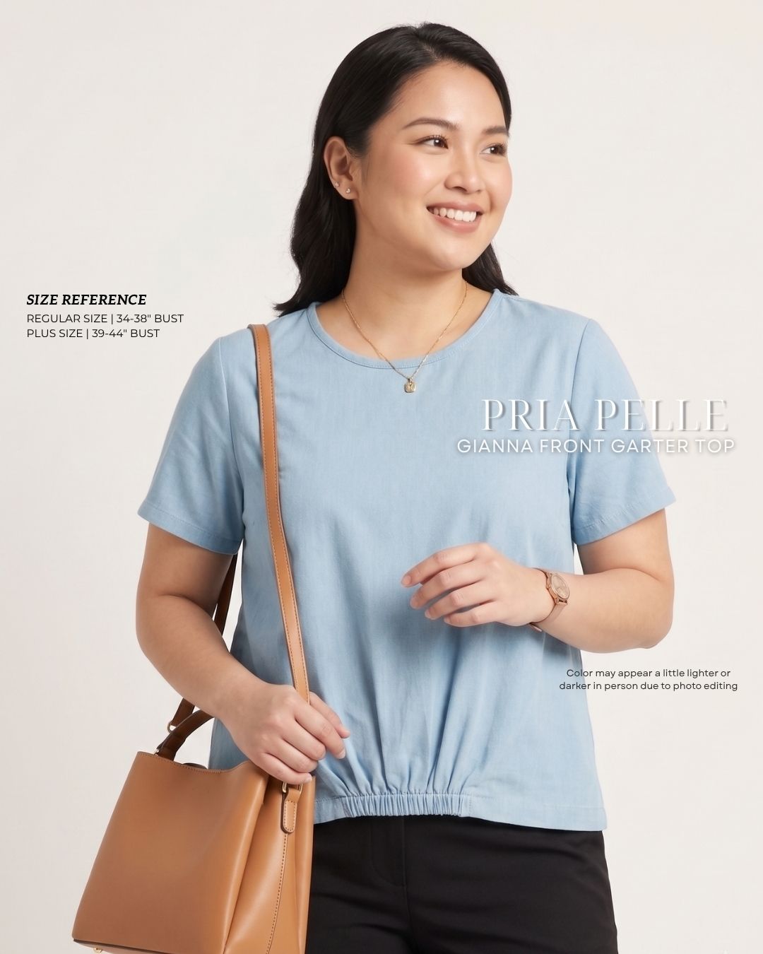 Pria Pelle Gianna Front Garter Top - Denim Blend Light Blue with Stretch