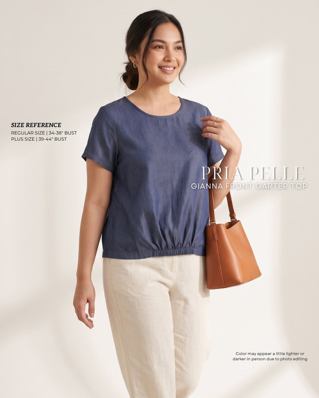 Pria Pelle Gianna Front Garter Top - Soft Denim Midnight Blue - Non Stretch (SPECIAL PRICE)