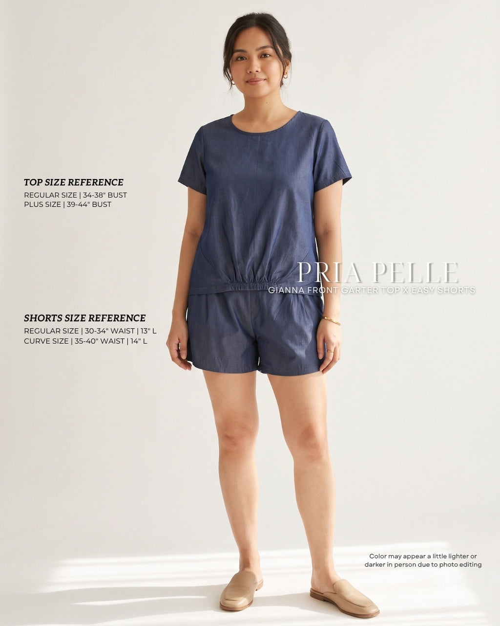 Pria Pelle Gianna Front Garter Top - Soft Denim Midnight Blue - Non Stretch (SPECIAL PRICE)