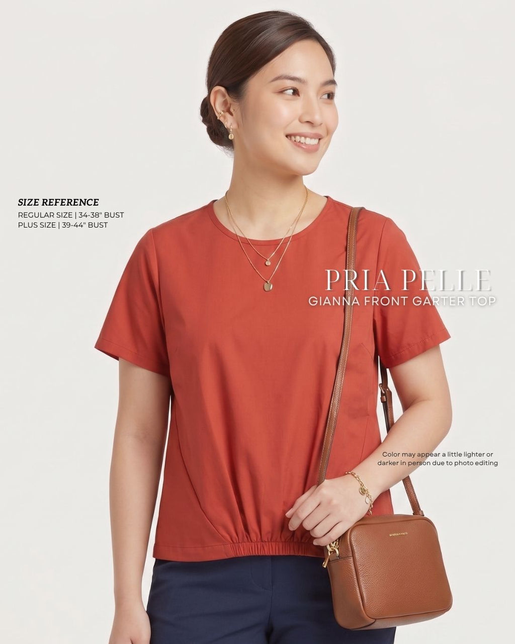 Pria Pelle Gianna Front Garter Top - Cotton Blend Soft Brick | Non Stretch