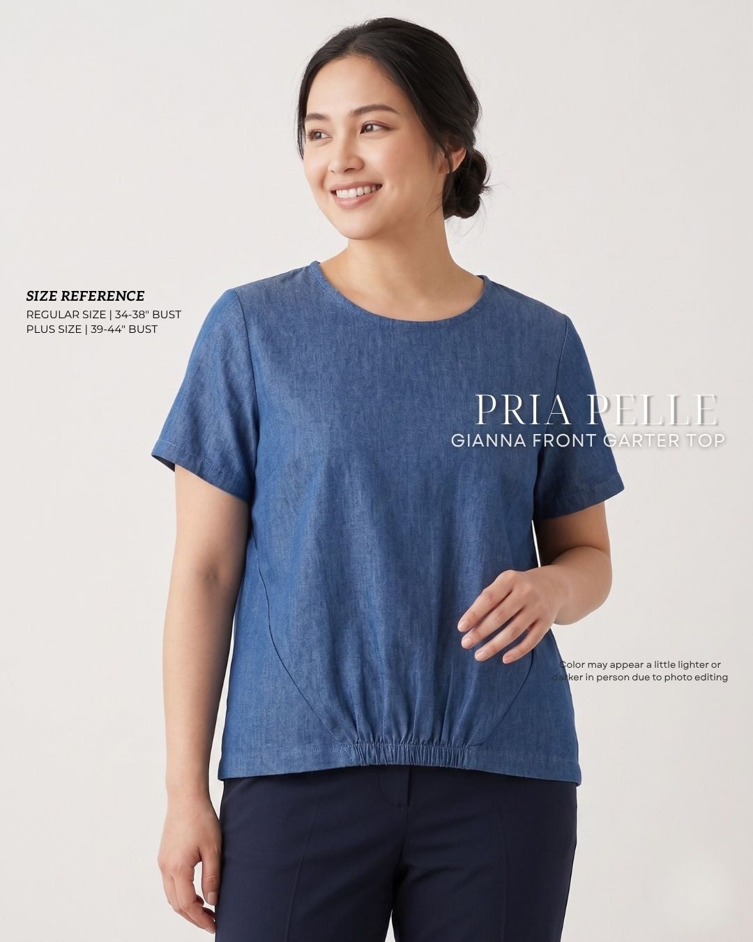 Pria Pelle Gianna Front Garter Top - Soft Denim Blue | Non Stretch