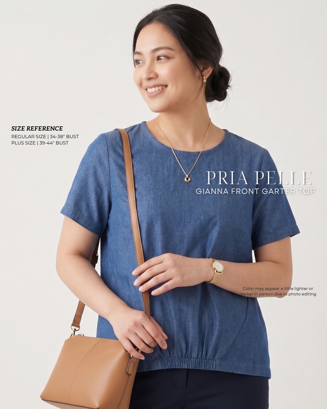 Pria Pelle Gianna Front Garter Top - Soft Denim Blue | Non Stretch