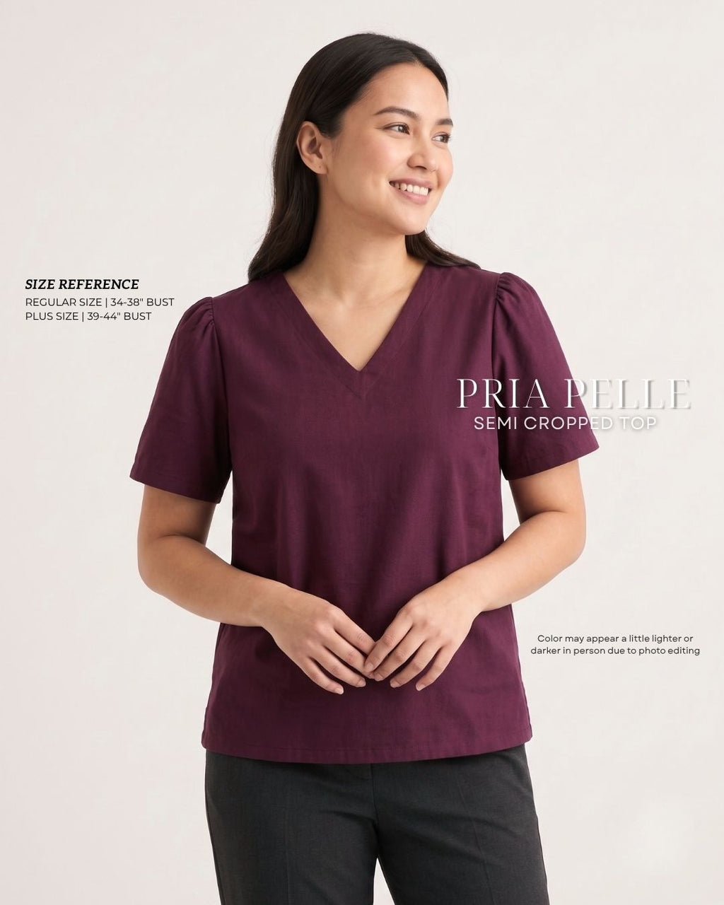 Pria Pelle Grace V-Neck Shirred Top - Cotton Blend Acid Maroon | Non Stretch