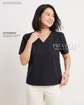 Pria Pelle Grace V-Neck Shirred Top - Linen Blend Black | Non Stretch