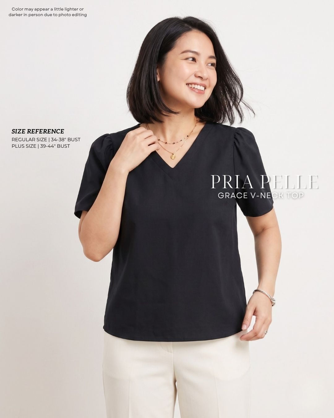 Pria Pelle Grace V-Neck Shirred Top - Linen Blend Black | Non Stretch