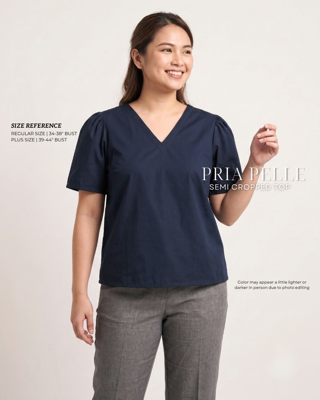 Pria Pelle Grace V-Neck Shirred Top - Cotton Blend Blue Black | Non Stretch