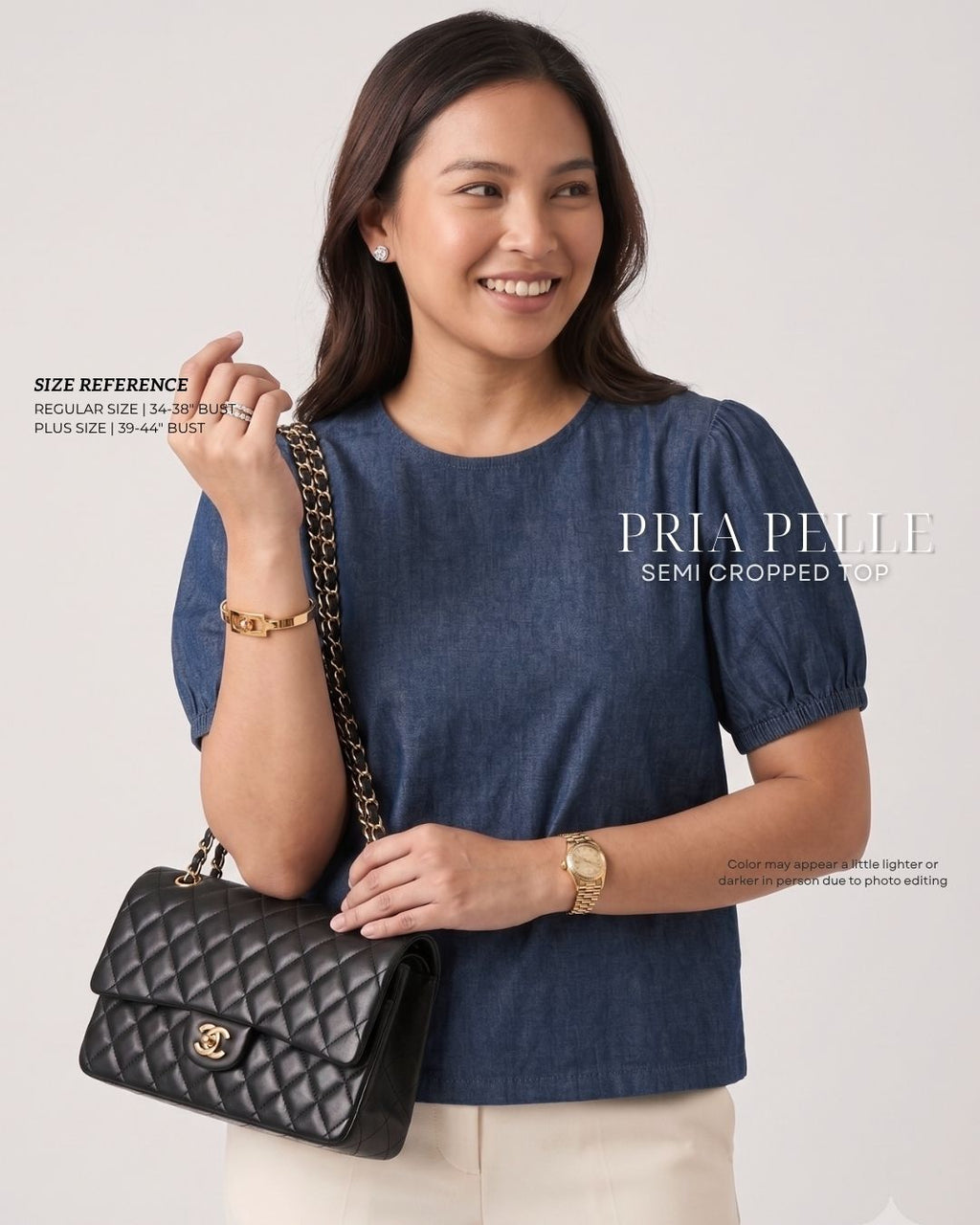Pria Pelle Gwen Elegant Top | Denim Dark Blue - Non Stretch