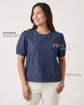 Pria Pelle Gwen Elegant Top | Denim Dark Blue - Non Stretch