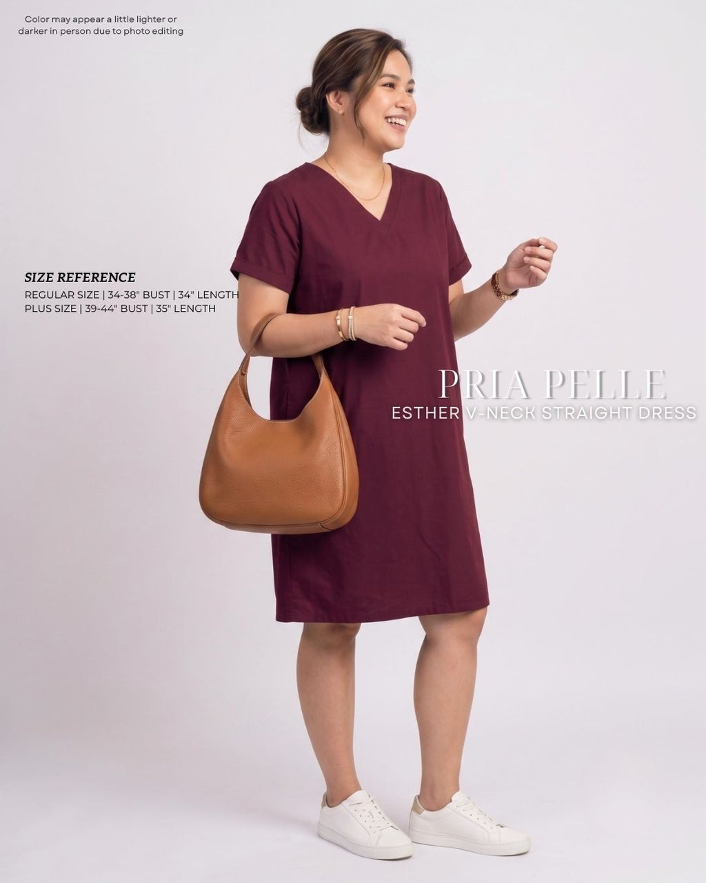 Pria Pelle Esther V-Neck Straight Dress | Linen Blend Burgundy - Non Stretch