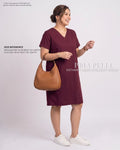 Pria Pelle Esther V-Neck Straight Dress | Linen Blend Burgundy - Non Stretch