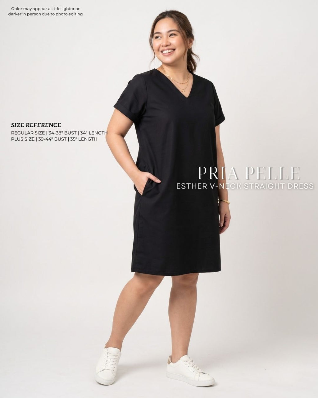 Pria Pelle Esther V-Neck Straight Dress | Linen Blend Black - Non Stretch