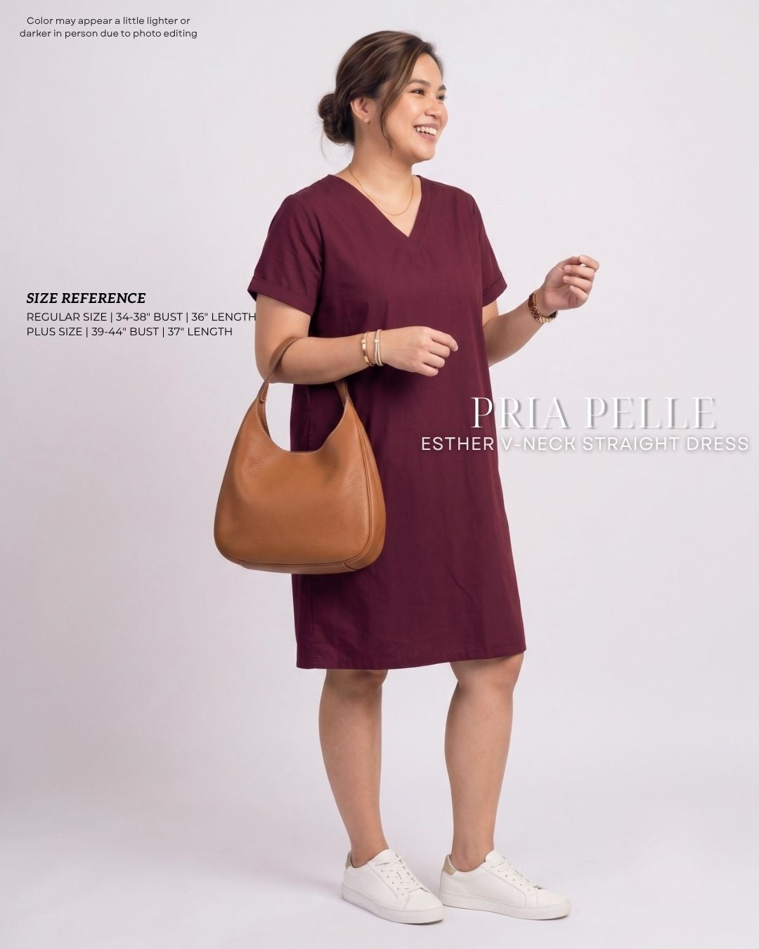 Pria Pelle Esther V-Neck Straight Dress | Linen Blend Burgundy - Non Stretch