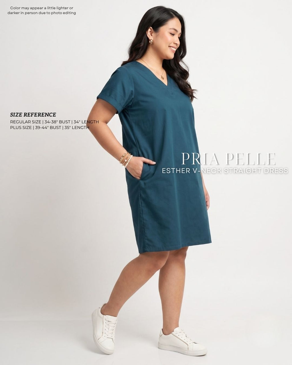 Pria Pelle Esther V-Neck Straight Dress | Cotton Blend Dark Teal - Non Stretch