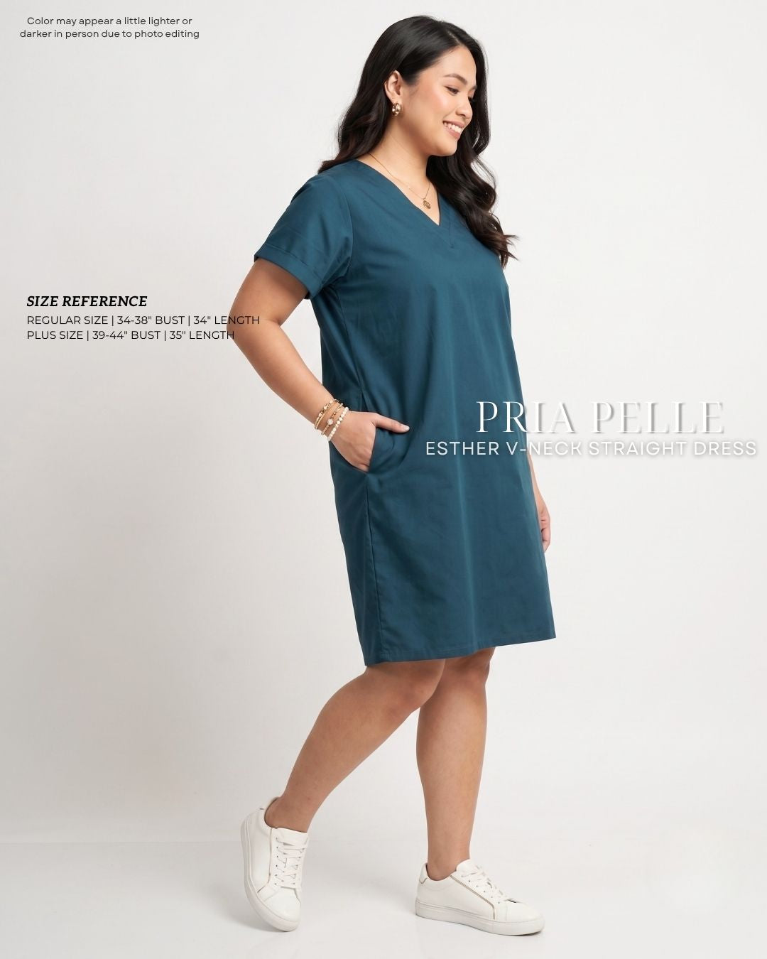 Pria Pelle Esther V-Neck Straight Dress | Cotton Blend Dark Teal - Non Stretch