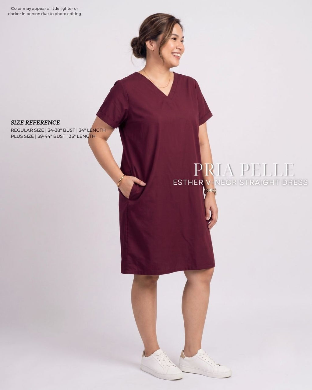 Pria Pelle Esther V-Neck Straight Dress | Linen Blend Burgundy - Non Stretch