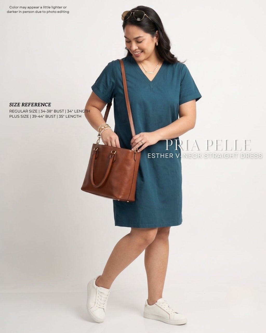 Pria Pelle Esther V-Neck Straight Dress | Cotton Blend Dark Teal - Non Stretch
