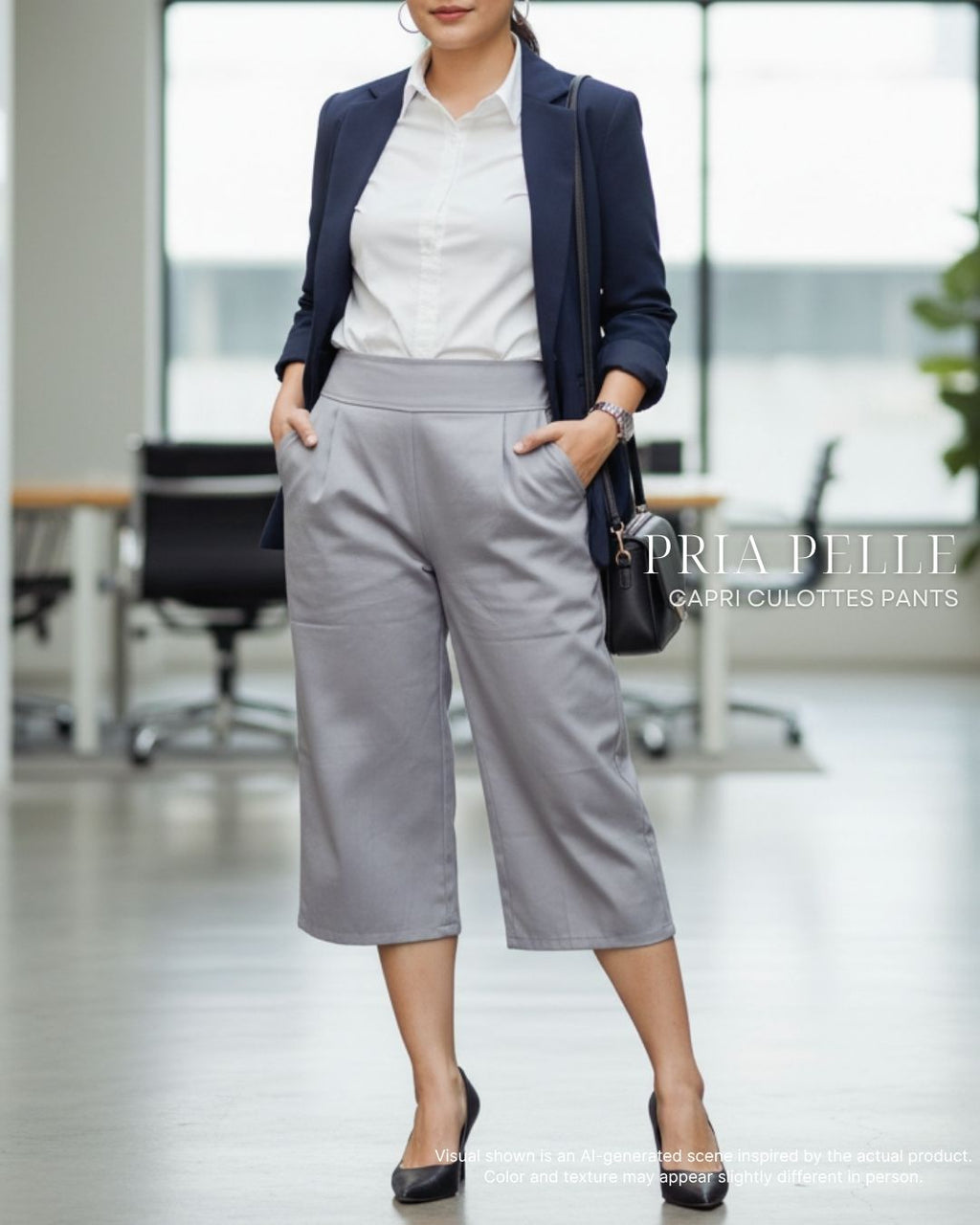 Pria Pelle Capri Culottes Pants | Back garter - Cotton Twill Fine Gray