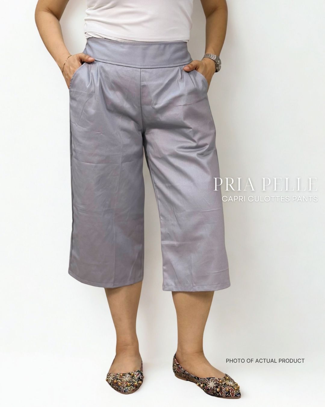 Pria Pelle Capri Culottes Pants | Back garter - Cotton Twill Fine Gray